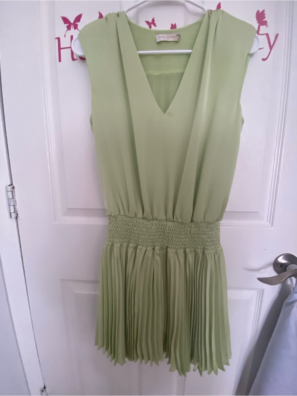 Ramy Brook Light Green V‑Neck Pleated Waist Dress